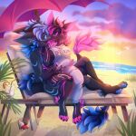  absurd_res alex_bluebird anthro beach bright duo female hi_res hug invalid_tag kissing lap_sit love male male/female nardo sand sea sunset water 