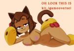  :3 anthro armor bedroom_eyes breasts cat_tail ears_up felid feline female fur gameoverse genitals glitch_productions hi_res innie_vulva kit_bodega lying mammal medium_breasts narrowed_eyes nude on_side orange_body orange_fur red_eyes seductive solo thick_thighs vulva wide_hips 