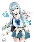  2girls bag bang_dream! bang_dream!_it's_mygo!!!!! black_nails blue_bow blue_bowtie blue_hair blue_skirt bow bowtie braid cardigan cardigan_around_waist clothes_around_waist commentary gyaru gyaru_v highres long_hair multiple_girls nail_polish open_mouth osakana_(denpa_yun'yun) plaid_clothes plaid_skirt pleated_skirt shirt shoulder_bag simple_background skirt solo_focus togawa_sakiko twin_braids unfinished untranslatable_commentary v wakaba_mutsumi white_background white_shirt yellow_eyes 