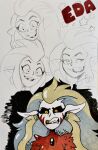 2024 animal_humanoid annoyed avian avian_humanoid big_eyes big_hair biped black_sclera bust_portrait chest_crystal colored disney ear_piercing eda_clawthorne european_mythology eyelashes female fur glistening glistening_body glistening_fur glistening_hair graphite_(artwork) greek_mythology grin hair harpy harpy_humanoid hi_res humanoid humanoid_pointy_ears hybrid line_art long_hair looking_at_viewer marker_(artwork) monochrome multiple_expressions multiple_forms mythological_avian mythological_creature mythology name_tag one_eye_closed open_mouth orange_eyes owl_beast_(the_owl_house) pannkai piercing pointy_ears portrait red_body red_fur shadow simple_background sketch smile solo star_polygon straight_hair tan_hair teeth the_owl_house traditional_media_(artwork) white_background white_body witch_(the_owl_house) 