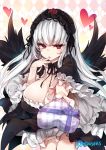  1girl black_wings bonnet breasts candy chocolate chocolate_heart cleavage doll_joints food gothic_lolita hairband heart large_breasts lolita_fashion lolita_hairband red_eyes rozen_maiden silver_hair solo suigintou tousen valentine wings 