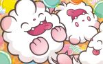  :d ^_^ candy closed_eyes creature facing_another food gen_6_pokemon happy lying mahou no_humans official_art on_back open_mouth pokemon pokemon_(creature) pokemon_trading_card_game smile swirlix third-party_source tongue tongue_out 