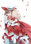  2girls ^_^ boots bridal_gauntlets cape capelet ceras_yanagida_lilienfeld closed_eyes commentary edel_note edelinien gold_tiara grey_pantyhose hat high_heel_boots high_heels highres holding holding_microphone hug katsuragi_izumi love_live! love_live!_hasu_no_sora_jogakuin_school_idol_club microphone multiple_girls mutual_hug nna_saku24820 pantyhose red_capelet red_hat simple_background untranslatable_commentary virtual_youtuber white_background white_boots white_bridal_gauntlets white_cape white_hat 