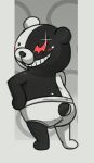  2019 blush butt clothing danganronpa grin lkiws looking_back male mammal monokuma rear_view simple_background smile solo standing teeth underwear ursid 