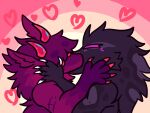  2023 5_fingers anthro claws crystal crystal_horn digital_drawing_(artwork) digital_media_(artwork) duo fahrenheit_(artist) felid feline fingers fur gootraxian grey_spots heart_(marking) hebi_(kaiju_paradise) horn hybrid interspecies kaiju_paradise kiss_on_lips kissing lizard male male/male mammal mane manic_(kaiju_paradise) markings patterned_fur pink_background pseudo_horn purple_body purple_fur red_body red_claws red_crystal red_fur red_horn reptile scalie simple_background snake spots spotted_body spotted_fur striped_body striped_fur stripes white_background white_claws 