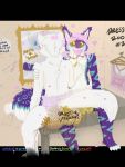  3:4 anthro anthro_on_anthro biped blowout bodily_fluids cheetah coren coren_(artist) diaper duo english_text feces felid feline fur genital_fluids hair hi_res hybrid leaking_diaper lynx male male/male mammal messy_diaper mirror scat smearing soiling text urine watersports wet_diaper wetting 