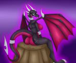  activision anthro black_body breasts butt collar cynder dragon female genitals horn looking_back membrane_(anatomy) membranous_wings nipples rorrek scales scalie sharp_teeth solo spyro_the_dragon teeth video_games western_dragon wings 