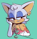  2020 alcohol anthro better_version_at_source beverage breasts chiropteran clothed clothing ear_piercing ear_ring female flashing mammal nipples one_breast_out piercing rouge_the_bat solo sonic_the_hedgehog_(series) vixycore 