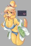  2020 animal_crossing anthro big_eyes blush bra breasts canid canine canis clothed clothing digital_media_(artwork) domestic_dog female fur hi_res isabelle_(animal_crossing) looking_at_viewer mammal nintendo panties pinup pose purrr-evil simple_background soft solo underwear video_games 