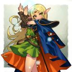  1girl armor belt blonde_hair cape circlet deedlit dress elf green_eyes highres itsumo_nokoru long_hair pauldrons pointy_ears record_of_lodoss_war sheath sheathed solo sword very_long_hair weapon 