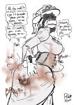 anthro bovid bovine cattle clothing dress embarrassed english_text feces feces_on_body feces_on_butt female flies_for_smell hair hair_over_eyes hi_res mammal nervous onomatopoeia polapola pooped rumbling_stomach smelly soiled soiled_bottomwear soiling solo sound_effects stomach_ache text