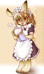 2000s_theme_background 2009 anthro brown_body brown_fur brown_hair clothing female fur hair kemono lagomorph leporid looking_at_viewer maid_uniform mammal neko_kissa open_mouth open_smile rabbit setouchi_kurage smile solo uniform