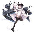  1girl :d arm_up azur_lane belt black_footwear black_gloves black_hair black_legwear boots breasts byulzzimon coat coat_dress double-breasted frozen full_body fur_trim gloves hat high_heel_boots high_heels highres large_breasts leg_up long_hair looking_at_viewer machinery military military_hat military_uniform off_shoulder official_art one_side_up open_clothes open_coat open_mouth pamiat_merkuria_(azur_lane) peaked_cap pink_eyes skindentation smile solo standing standing_on_one_leg thigh_strap thighhighs transparent_background turret uniform white_coat white_headwear wide_sleeves winter_clothes 