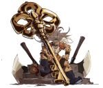  1boy absurdres axe battle_axe beard braid braided_beard commentary eslam_aboshady facial_hair handlebar_mustache hawaiian_shirt highres key long_beard long_hair male_focus mustache old old_man one_piece oversized_object round_eyewear scopper_gaban shirt solo sunglasses very_long_hair weapon white_hair 