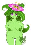  2017 absurd_res big_breasts breasts butt digital_media_(artwork) elemental_creature female flora_fauna flower genitals hana_(laranthrod) hi_res latiar lily_pad looking_at_viewer lotus_(disambiguation) nipples not_furry nude plant pussy simple_background solo white_background 