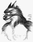 1998 anthro black_and_white black_body black_fur countershade_neck countershading eyewear fur glasses gulonine jack_salem jay_shell male mammal manly marten monochrome muscular muscular_male mustelid musteline pecs pen_(artwork) pince-nez portrait sable_(marten) signature solo traditional_media_(artwork)