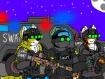 4:3 anthro armor binturong brutus_airsoft bulletproof_vest canid canine canis domestic_dog felid female glock gun handgun headgear helmet lenco los_angeles_police_department m4a1 male mammal moon mp5 night night_vision_goggles pantherine pistol ranged_weapon shiba_inu spitz swat tactical_gear tiger viverrid weapon wolf