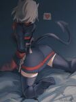  1girl absurdres apron ass black_tail boots breasts demon_girl demon_horns demon_tail facing_away from_behind heart helltaker highres horns justice_(helltaker) medium_hair noah_(tettsui-sole) oven_mitts sketch skirt solo spoken_heart tail thighhighs twitter_username white_hair white_horns 