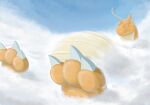 aeronus aircraft airplane ambiguous_gender anthro belly big_belly biped cloud digital_media_(artwork) dragonite eyes_closed generation_1_pokemon giga hi_res macro nintendo orange_body pokemon pokemon_(species) sky skyscape smile solo vehicle