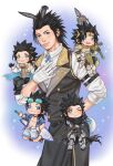  1boy animal_ears apron armor black_apron black_boots black_hair black_halo black_pants black_vest blue-tinted_eyewear blue_background blue_cross_tie blue_eyes blue_shirt boots chibi collared_shirt cowboy_shot cropped_jacket cross_scar cross_tie crylin6 earrings eyewear_on_head final_fantasy final_fantasy_vii final_fantasy_vii:_ever_crisis gloves gold_trim grey_male_swimwear grey_vest hair_slicked_back halo highres holding holding_sword holding_weapon jacket jewelry male_focus male_swimwear medium_hair multiple_views necklace one_eye_closed open_clothes open_shirt pants parted_lips rabbit_ears rabbit_tail sandals scar scar_on_cheek scar_on_face shell shell_necklace shirt sideburns single_earring solo sunglasses sword tail tinted_eyewear vest waist_apron weapon white_armor white_gloves white_jacket white_shirt winged_headwear zack_fair zack_fair_(bunny_butler) zack_fair_(festive_jacket) zack_fair_(heavy_shield_armor) zack_fair_(surfer_look) zack_fair_(zenithian_armour) 