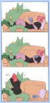 a_mu_(laiweitui) accessory anthro arms_around_neck book bottomwear clothed clothing comic dozing_off duo ear_piercing ear_stud eyes_closed fang_yuan_(laiweitui) footwear fully_clothed furniture generation_3_pokemon hair hair_accessory hair_tie happy heart_symbol hi_res hug hugging_another human interspecies laiweitui legs_around_partner legs_around_waist long_hair love lying male male/male mammal nintendo on_back on_lap on_sofa piercing pillow pokemon pokemon_(species) pokemon_trainer reading reading_book relaxing reptile romantic romantic_couple scalie sceptile sequence shirt shorts simple_background sitting sitting_on_lap sitting_on_sofa smile socks sofa spread_legs spreading surprise_hug surprised tied_hair tired tired_eyes topwear white_background