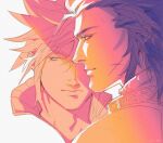  2boys black_hair blonde_hair closed_mouth cloud_strife cross_scar final_fantasy final_fantasy_vii final_fantasy_vii:_advent_children hair_between_eyes hair_slicked_back highres male_focus multiple_boys popped_collar ribbed_vest scar scar_on_cheek scar_on_face short_hair sideburns sirisketchbook sketch spiked_hair upper_body white_background zack_fair 