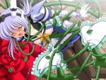  1girl 2000s_(style) amagi_nanaha bdsm black_pantyhose blue_hair blush bondage bound bow breasts closed_eyes day dress elbow_gloves flower game_asset gloves grabbed_by_tentacles long_hair magical_girl mahou_senshi_(series) mahou_senshi_symphonic_knights medium_breasts nipples non-web_source official_art open_clothes open_mouth open_shirt outdoors panties panties_under_pantyhose pantyhose plant purple_hair red_flower rose saitou_natsuki self-datamine solo symphonic_sugar tentacles thigh_gap thorns torn_clothes torn_pantyhose underwear variant_set vines visual_novel_cg wet wet_clothes wet_panties white_gloves white_panties 