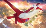  :d chibi_(shimon) claws cloud cloudy_sky creature flying full_body gen_3_pokemon happy latias legendary_pokemon no_humans official_art open_mouth outdoors pokemon pokemon_(creature) pokemon_trading_card_game sky smile solo third-party_source twilight yellow_eyes 