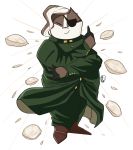  badger badgerclops beignet_(food) cartoon_network clothed clothing cosplay eye_patch eyes_closed eyewear hi_res jojo&#039;s_bizarre_adventure male mammal mao_mao:_heroes_of_pure_heart mustelid musteline noriaki_kakyoin pose simple_background smile solo tabbythecute white_background 