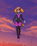 4:5 4_toes 5_fingers absurd_res anthro anthrofied black_nose breasts canid canine canis city cityscape cockapoo diacordst domestic_dog feet female fingers fist floppy_ears flying front_view hi_res looking_at_viewer lop_ears mammal mixed_breed outside paw_patrol skye_(paw_patrol) small_breasts solo superhero superhero_costume toes visor