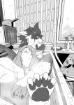  anthro bathing bathroom bathtub black_body black_fur black_hair black_pawpads blush breasts canid canine canis claws detailed_background digitigrade dipstick_ears domestic_dog duo eyes_closed female female/female fox fur greyscale hair hindpaw inside kemono lying mammal mirror monochrome multicolored_ears neck_tuft nude on_back open_mouth partially_submerged pawpads paws relaxing sitting snout soap steam taracod tuft water wet white_body white_fur white_hair 