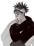  1boy absurdres bandages choso_(jujutsu_kaisen) closed_mouth commentary_request expressionless facial_mark highres jujutsu_kaisen looking_ahead male_focus messy_hair short_hair simple_background solo unfinished uorui upper_body white_background 