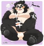  &lt;3 2020 after_masturbation anthro balls belly black_body black_fur blizzard_entertainment blush erection fur genitals hi_res humanoid_genitalia humanoid_hands humanoid_penis hyaku_(artist) kemono male mammal marazhu masturbation overweight overweight_male pandaren penis sitting solo tongue tongue_out ursid video_games warcraft white_body white_fur 