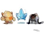  3others absurdres chibi commentary_request dated floating highres impasto multiple_others no_humans pokemon pokemon_(creature) regice regirock registeel shadow signature simple_background sukepmonster white_background 