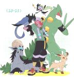 a_mu_(laiweitui) accessory age_progression anthro armband avian bird bottomwear canid canine chain_necklace claws clothed clothing confident confident_male corvisquire ear_piercing ear_stud eeveelution fang_yuan_(laiweitui) feral footwear fossil_pokemon fully_clothed generation_1_pokemon generation_3_pokemon generation_4_pokemon generation_5_pokemon generation_8_pokemon glaring_at_viewer group hair hair_accessory hair_tie happy hi_res hoodie human jewelry laiweitui leafeon legendary_pokemon long_hair looking_at_viewer male mammal meloetta meloetta_(aria_form) mightyena necklace nintendo omanyte one_eye_closed pants paws perching piercing pokemon pokemon_(species) pokemon_trainer proud reptile scalie sceptile shirt shoes simple_background size_difference smile standing star_symbol topwear white_background wink