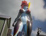 3d_(artwork) anthro aquatic breasts city day digital_media_(artwork) female fish genitals heat_(temperature) hi_res light low-angle_view macro mirova_(cilenomon) mrfreeman98 nude outside shark solo sun vulva