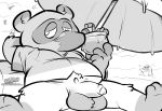  animal_crossing anthro balls canid canine clothed clothing genitals half-erect hi_res male mammal nintendo partially_clothed penis raccoon_dog sketch solo tanuki text tom_nook_(animal_crossing) torquewintress url video_games watermark 