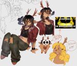 2026 accessory alternate_form alternative_fashion anthro antlers black_bracelet black_clothing black_crop_top black_shirt black_smoke black_topwear blonde_hair bottomwear bracelet breasts brown_antlers brown_body brown_fur brown_hair buckteeth buckteeth_(lower_incisors) cartoon_freckles character_request chest_tuft choker cigarette cigarette_in_mouth cigarette_smoke clenched_teeth clothing colored countershade_torso countershading crop_top december_holiday deer deltarune denim denim_bottomwear denim_clothing dialogue digital_media_(artwork) directional_arrow duo ear_piercing ear_ring emote english_text eyebrows facial_piercing female female_anthro fingers five_nights_at_freddy's freckled_face freckles fur furgonomic_piercing furgonomics glare golden_freddy_(fnaf) grey_background grimace grin grunge_(fashion) hair hair_accessory hairclip hand_on_ground hatching_(art) helix_piercing hi_res hooves horn horror_(theme) humanoid_hands inner_thoughts jeans jewelry judgemental_look judging leaning leaning_backward long_hair looking_offscreen mammal medium_hair meme midriff narrowed_eyes navel necklace new_world_deer noelle_holiday nonsense nose_piercing nose_ring nostril_piercing nostril_ring object_in_mouth open_mouth open_smile oversized_bottomwear oversized_clothing oversized_pants pants pattern_clothing pattern_shirt pattern_topwear piercing plaid plaid_clothing plaid_shirt plaid_topwear racial_slur reclining reindeer ring_piercing scottgames scut_tail shaded shirt short_tail sibling_(lore) simple_background sister_(lore) sisters_(lore) sitting sketch_page skull_shirt skull_symbol slim slim_anthro slim_female small_breasts smile smoke smoking smoking_cigarette soft_shading solo_focus tail teeth text thick_eyebrows thought_bubble toony_expression toony_eyes toony_moment topwear torn_bottomwear torn_clothing torn_jeans torn_pants tuft undertale_(series) valve_corporation wince wolfertinger