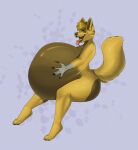 5_fingers anthro belly big_belly black_claws black_nose blue_eyes brown_inner_ear_fluff canid canine claws eyebrows fingers fur gloves_(marking) hair hand_on_belly hand_on_own_belly happy hi_res huge_belly inner_ear_fluff looking_at_viewer male male_pred mammal markings msv multicolored_body multicolored_fur open_mouth pink_tongue shaded sitting tail tan_body tan_eyebrows tan_fur tan_hair tan_tail teeth tongue tongue_out tuft vore