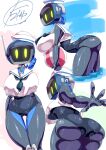 absurd_res antenna_wire ball beach_ball big_breasts big_butt black_body black_skin blue_wire breasts butt clothing d._ata_(zenless_zone_zero) electronics female for_a_head green_eyes hat headgear headwear hi_res huge_breasts inflatable mihoyo object_head one-piece_swimsuit rotomyu_or_jpn sailor_cap sailor_uniform screen screen_face screen_head sea shirt swimwear television topwear tv_head uniform water wet wet_body white_clothing white_hat white_headwear white_shirt white_topwear zenless_zone_zero