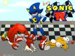  4:3 blue_body blue_skin blush bodily_fluids canid canine crying cyberill doll echidna eulipotyphlan finish_line fox gem green_eyes grey_body grey_skin hedgehog machine mammal metal_knuckles metal_sonic monotreme red_body red_eyes red_skin robot sky sonic_the_hedgehog_(series) sun tails_doll tears yellow_body yellow_skin 