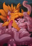  5_fingers balls canid canine claws eroskun fingers fox fur genitals hachibi hi_res kurama mammal multi_tail muscular naruto nipples orange_body orange_fur penis pink_body pink_skin tailed_beast tentacles 