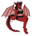  4_fingers 4_toes anthro black_hair breasts clothed clothing digital_media_(artwork) dragon female fingers green_eyes hair horn kaitycuddle membrane_(anatomy) membranous_wings non-mammal_breasts red_body red_skin scalie simple_background smile solo toes western_dragon white_background wings 