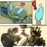 1:1 2026 5_fingers absurd_res action_pose action_scene anthro armor arthropod axe bar_emanata battle_axe brown_body brown_clothing brown_fingerless_gloves brown_fur brown_gloves brown_hair brown_handwear canid canine canis ceehaz claws clothing comic crab crustacean decapod dobermann dog_knight_rpg domestic_dog duo emanata evil_grin exclamation_point eyebrows feet female feral finger_claws fingerless_gloves fingerpads fingers footwear fur gauntlets_(weapon) gloves grin hair handwear herding_dog hi_res holding_axe holding_battle_axe holding_melee_weapon holding_object holding_weapon humanoid_feet humanoid_hands imminent_attack imminent_punch imminent_violence interrobang malacostracan mammal melee_weapon metal_armor mohawk monster nix_(ceehaz) pastoral_dog pawpads pinscher plantigrade pose rory_(ceehaz) smile tan_body tan_fur toe_claws toeless_footwear toes weapon welsh_corgi