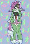 anthro aroused_face bodily_fluids canid canine canis clothing domestic_dog drugs erection fur genital_fluids genitals giz0cuck green_body green_fur gynomorph hair hi_res intersex knot knotted_penis mammal marijuana marijuana_leaf panties pattern_background peeing peeing_on_self penis pink_hair raccoon_tail_hair red_eyes shirt simple_background sparklefur squeak_(jammypampz) tank_top topwear underwear urine urine_on_self watersports wet wet_clothing wet_panties wet_underwear wings