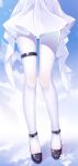  1girl absurdres black_footwear blue_sky cloud cloudy_sky commentary_request day dress fengli_(709622571) heart highres legs lower_body original outdoors pantyhose pixiv_id pleated_dress shoes skindentation sky solo thigh_strap thighs white_dress white_legwear 