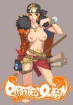  1girl bandana belt breasts brown_eyes cropped_jacket english_text fur_trim highres jewelry nami_(one_piece) navel necklace nipples one_piece orange_hair pirate q-bit sarong short_hair solo 