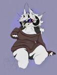 3:4 anthro arm_tuft bangs bedroom_eyes big_breasts big_butt bottomless bovid_horn breasts butt canid canine canis caprine_horn chest_tuft claws cleavage clothed clothing demon eyelashes eyeliner eyeshadow fan_character fangs female fluffy fluffy_hair forced_insanity hair hi_res horn hybrid long_eyelashes makeup mammal monster_girl_(genre) multi_ear multicolored_body narrowed_eyes patterned_fur paws piercing raised_arm ram_horn red_eyes seductive sega sensual shoulder_tuft sitting six_the_wolf solo sonic_the_hedgehog_(series) sweater sweater_only teeth thick_thighs topwear topwear_only tuft tusks watermark wolf