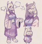 2023 2_horns 4_fingers alternate_form anthro barefoot big_breasts big_sleeves boss_monster_(undertale) bovid breasts caprine cel_shading chibi closed_smile clothing cute_fangs delta_rune_(emblem) dress emanata eyelashes eyes_closed eyewear fangs featureless_feet featureless_hands feet female female_anthro fingers floppy_ears glasses goat grey_background hindpaw horn laugh long_dress long_ears long_sleeves mammal mouth_closed open_mouth open_smile paws purple_clothing purple_dress purple_eyes shaded simple_background sketch_page slim_anthro slim_female smile snout solo speech_bubble standing sweater symbol teeth toony_eyes topwear toriel toriel_(undertale) turtleneck undertale_(series) white_body white_horn wolfertinger y_nose