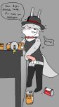 4k 9:16 absurd_res alcohol animal_genitalia animal_penis anthro balls becoming_erect bedroom_eyes beer beverage bill_(foxfreeguy) bodily_fluids bottomless bow_tie bunny_costume canid canine canine_genitalia canine_penis clothed clothing costume drunk english_text fedora fox foxfreeguy genitals hat headgear headwear hi_res knot long_socks male mammal narrowed_eyes penis seductive sheath solo substance_intoxication sweat text
